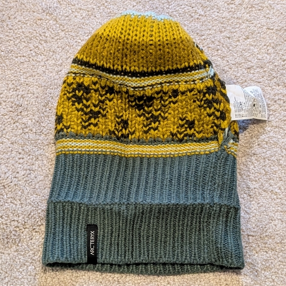 Arc'teryx Women's Fernie Toque Beanie Hat With Pom Pom, Green, Yellow, Brown - Picture 5 of 5